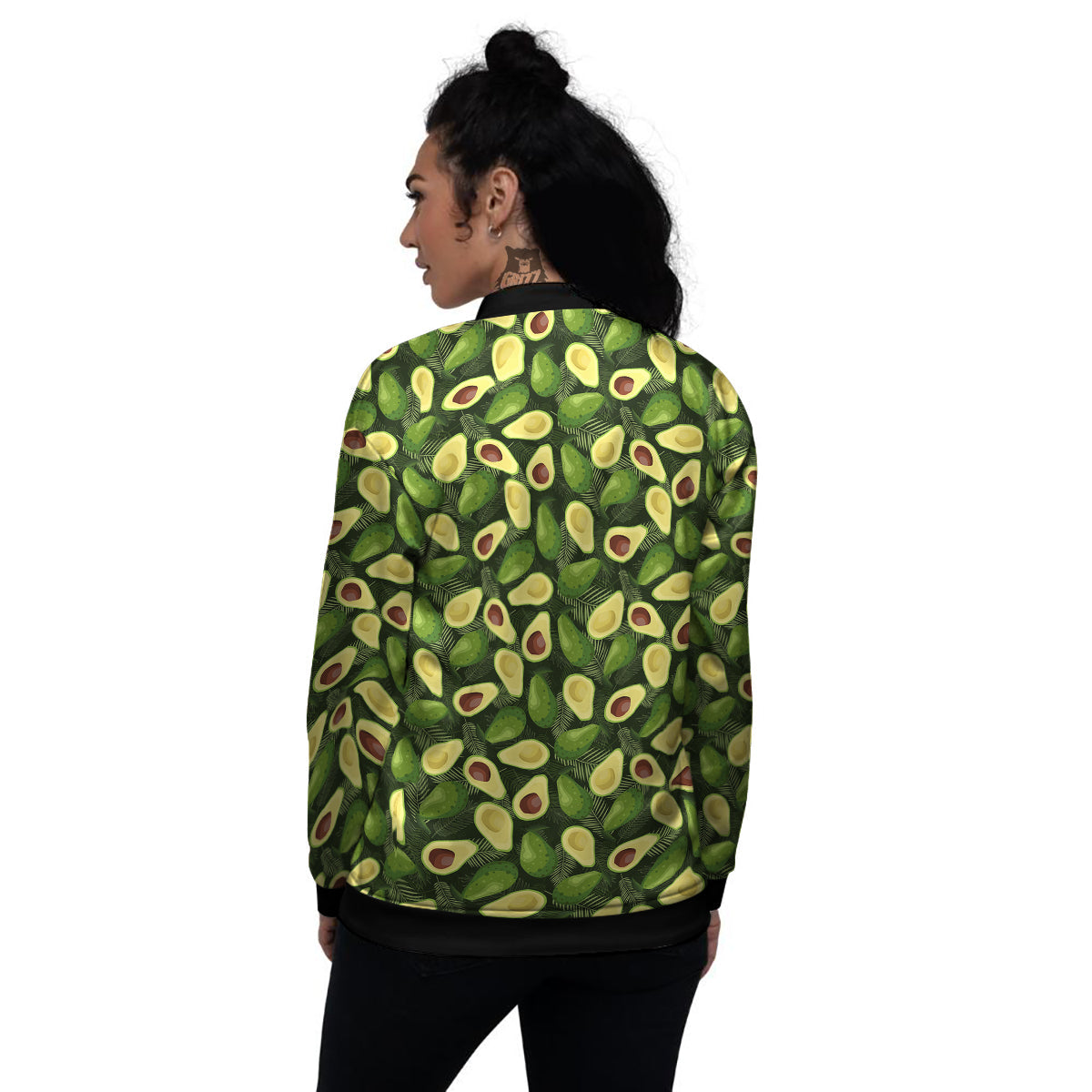 Avocado Half Cut Print Pattern Women's Bomber Jacket-grizzshop