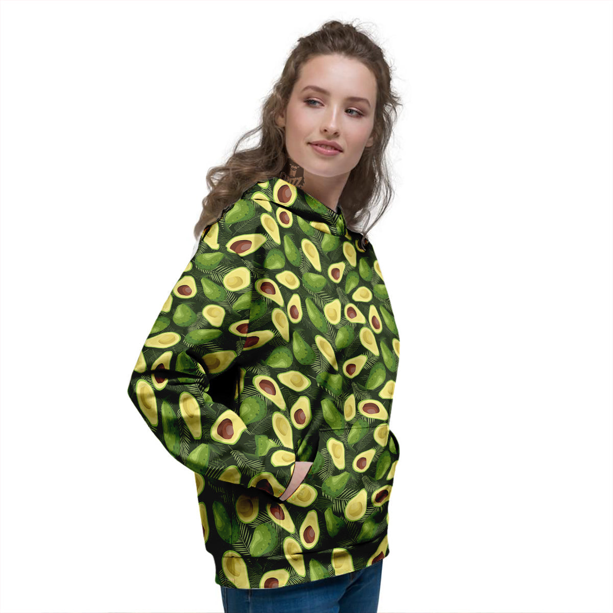 Avocado Half Cut Print Pattern Women's Hoodie-grizzshop