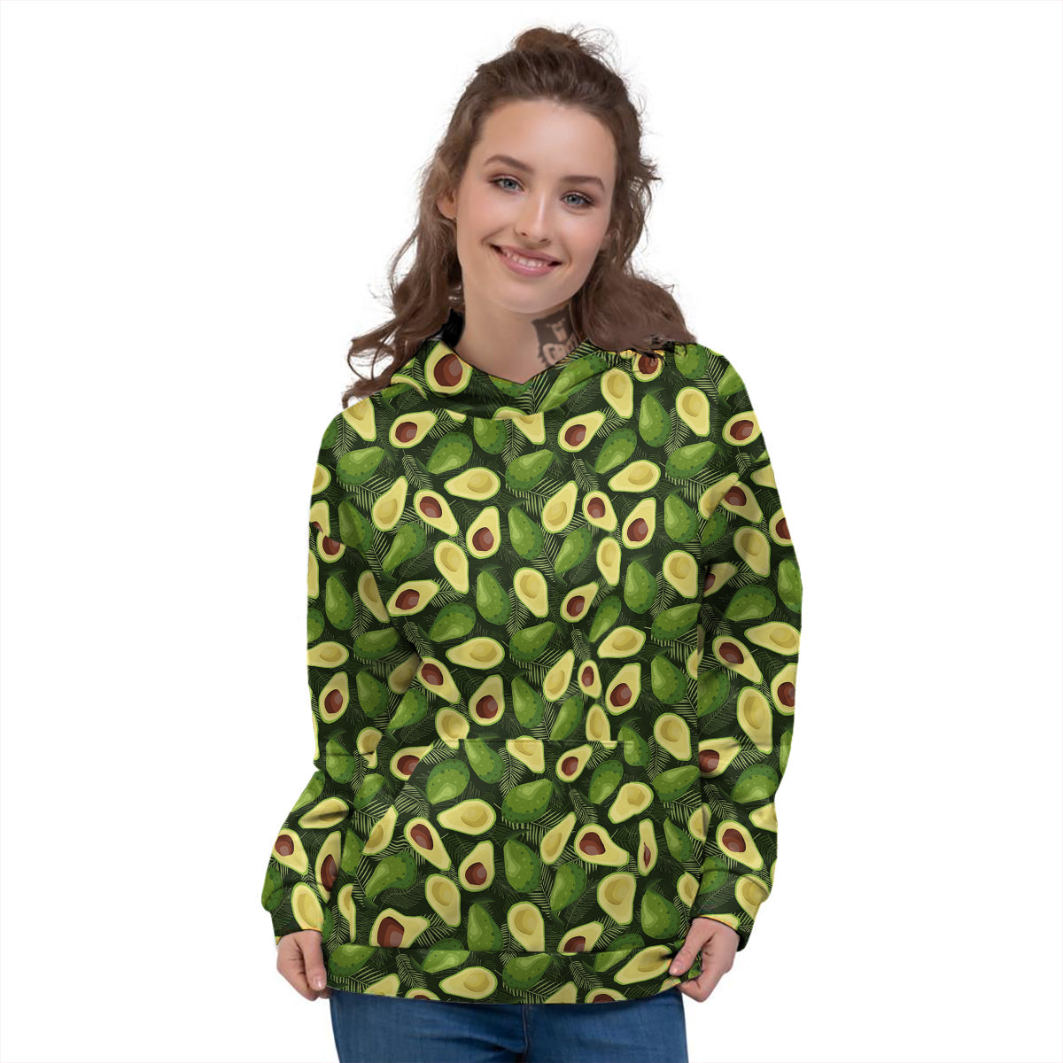 Avocado Half Cut Print Pattern Women's Hoodie-grizzshop