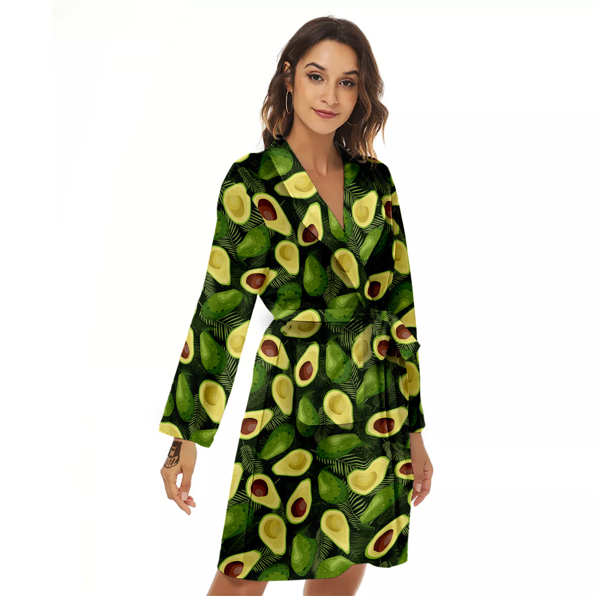 Avocado Half Cut Print Pattern Women's Robe-grizzshop