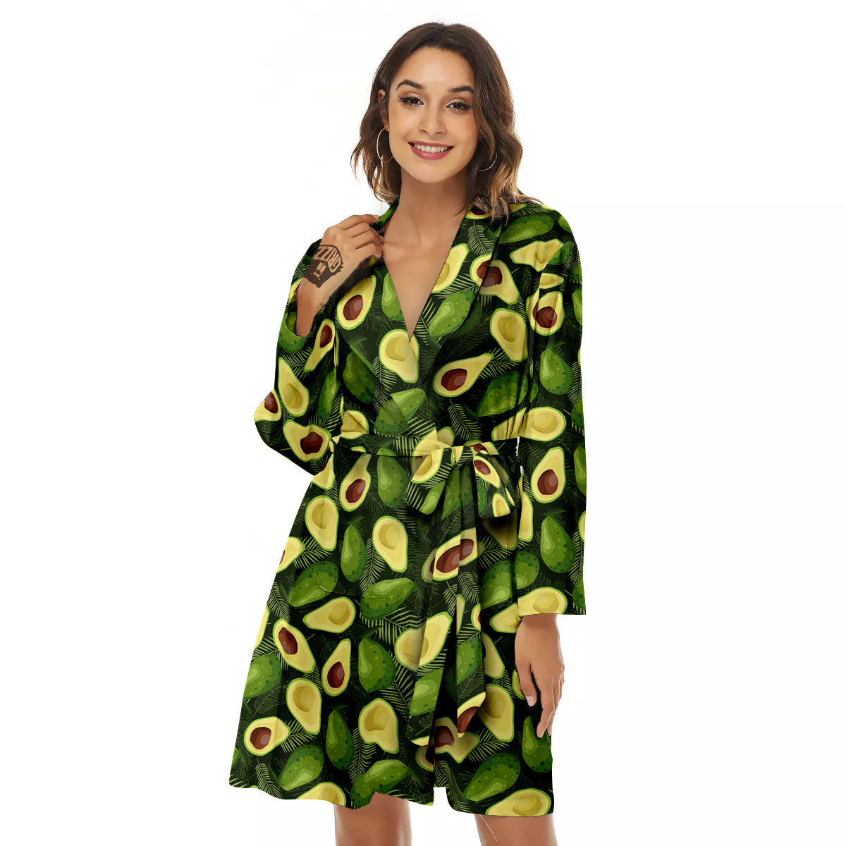 Avocado Half Cut Print Pattern Women's Robe-grizzshop
