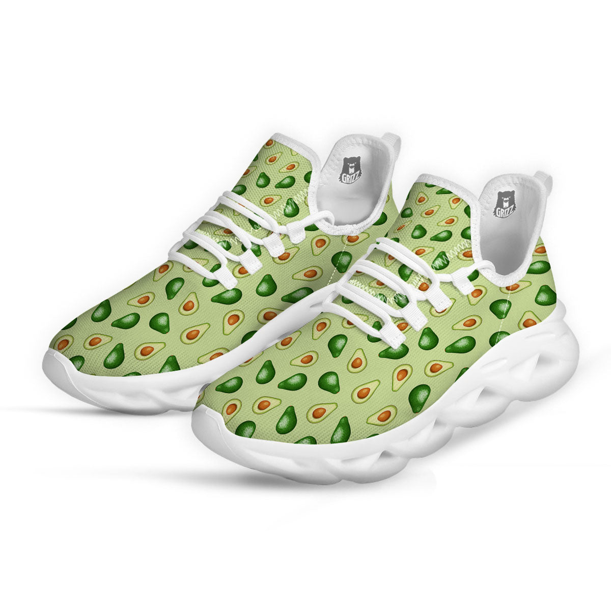Avocado Half Cut Print White Running Shoes-grizzshop