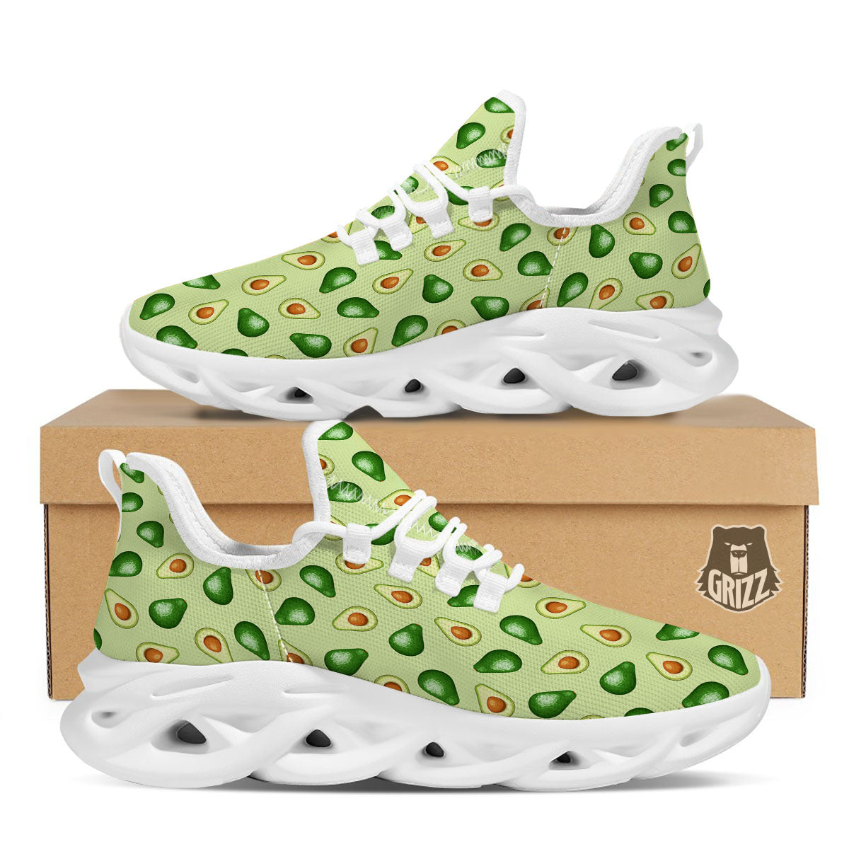 Avocado Half Cut Print White Running Shoes-grizzshop