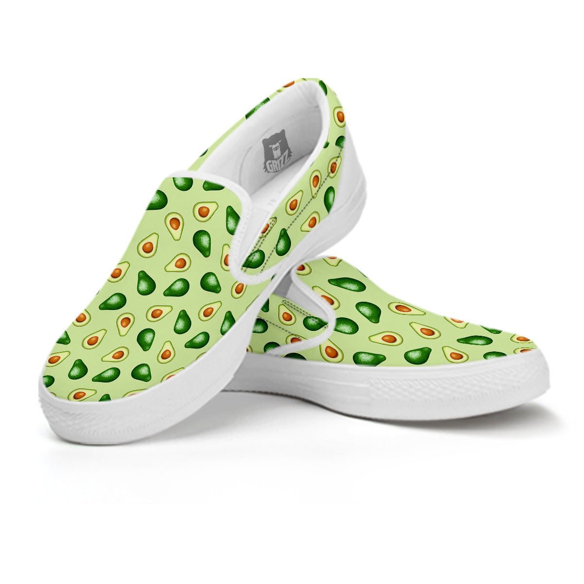 Avocado Half Cut Print White Slip On Shoes-grizzshop