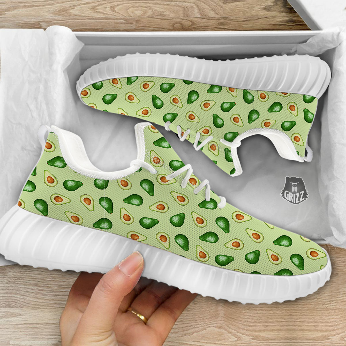 Avocado Half Cut Print White Walking Shoes-grizzshop