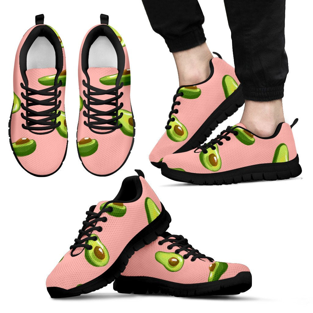 Avocado Pink Pattern Print Black Sneaker Shoes For Men Women-grizzshop