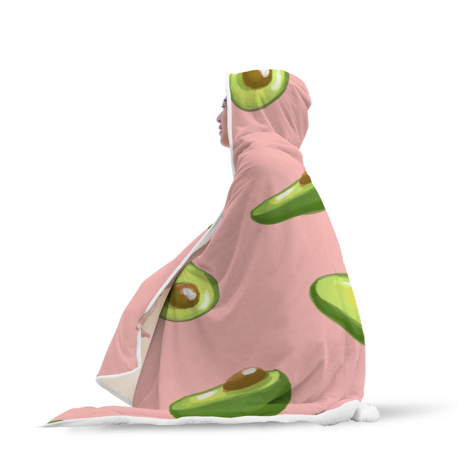 Avocado Pink Pattern Print Hooded Blanket-grizzshop