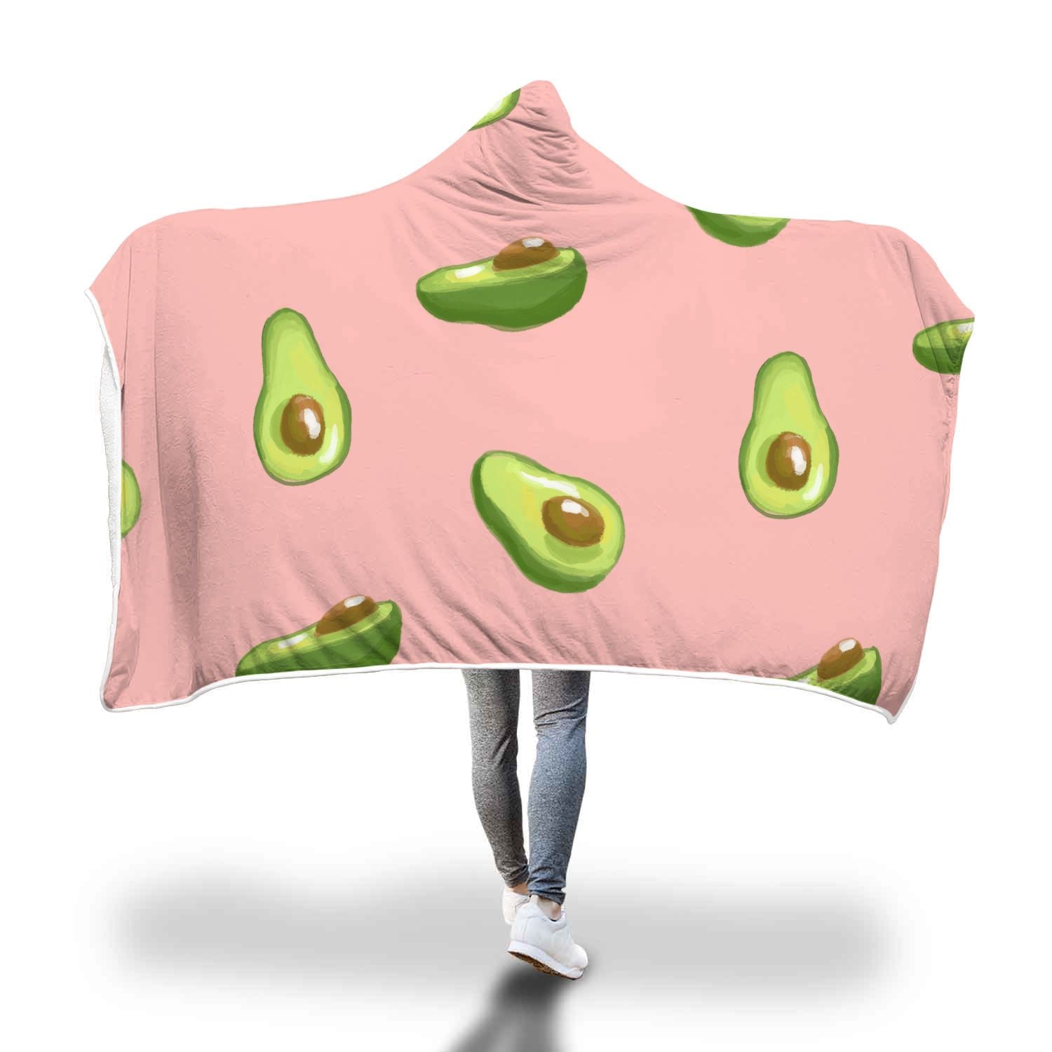 Avocado Pink Pattern Print Hooded Blanket-grizzshop