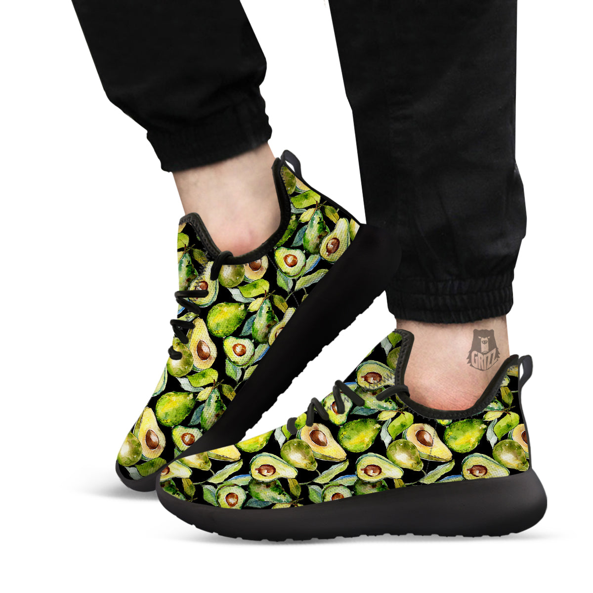 Avocado Watercolor Print Pattern Black Athletic Shoes-grizzshop