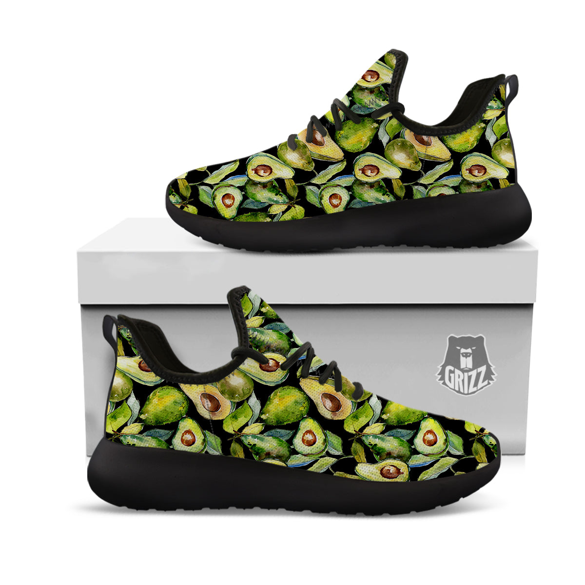Avocado Watercolor Print Pattern Black Athletic Shoes-grizzshop