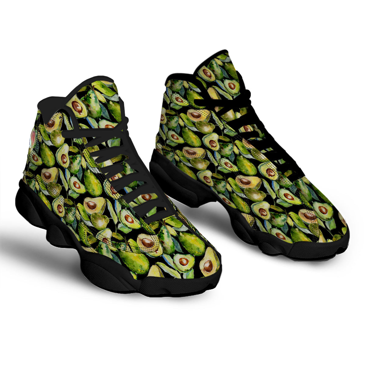 Avocado Watercolor Print Pattern Black Basketball Shoes-grizzshop