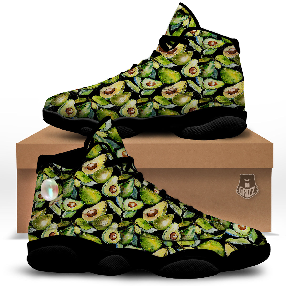 Avocado Watercolor Print Pattern Black Basketball Shoes-grizzshop