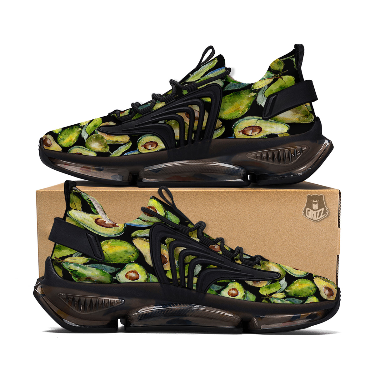 Avocado Watercolor Print Pattern Black Gym Shoes-grizzshop