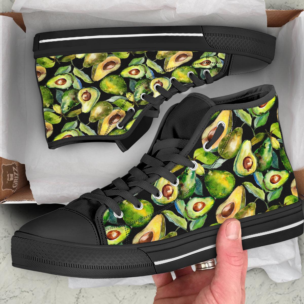 Avocado Watercolor Print Pattern Black High Top Shoes-grizzshop