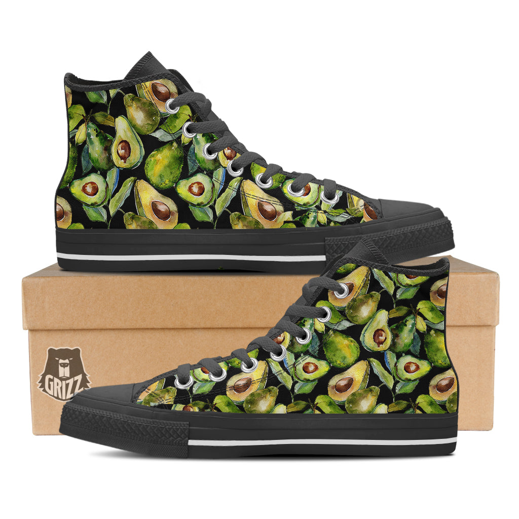 Avocado Watercolor Print Pattern Black High Top Shoes-grizzshop