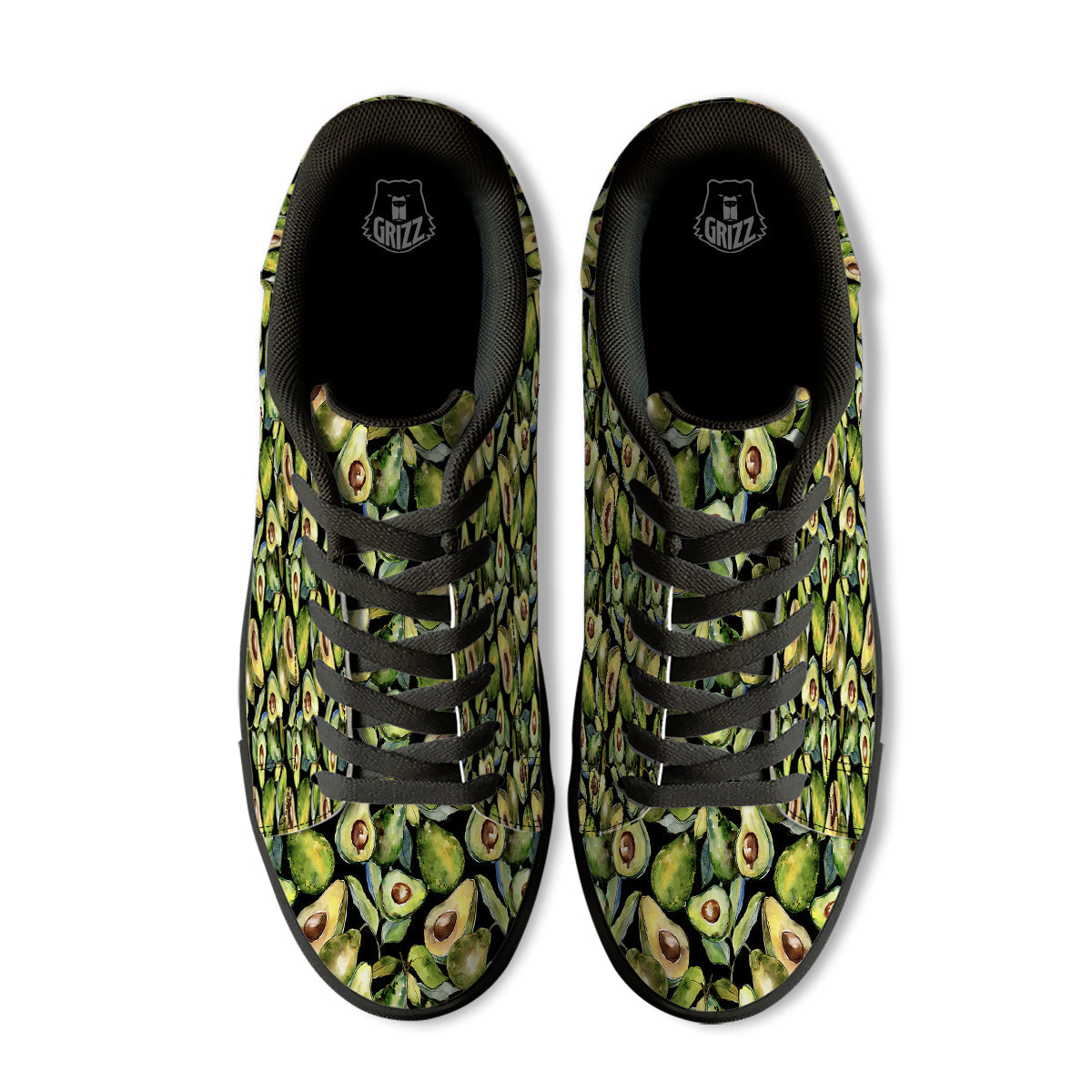 Avocado Watercolor Print Pattern Black Low Top Sneakers-grizzshop