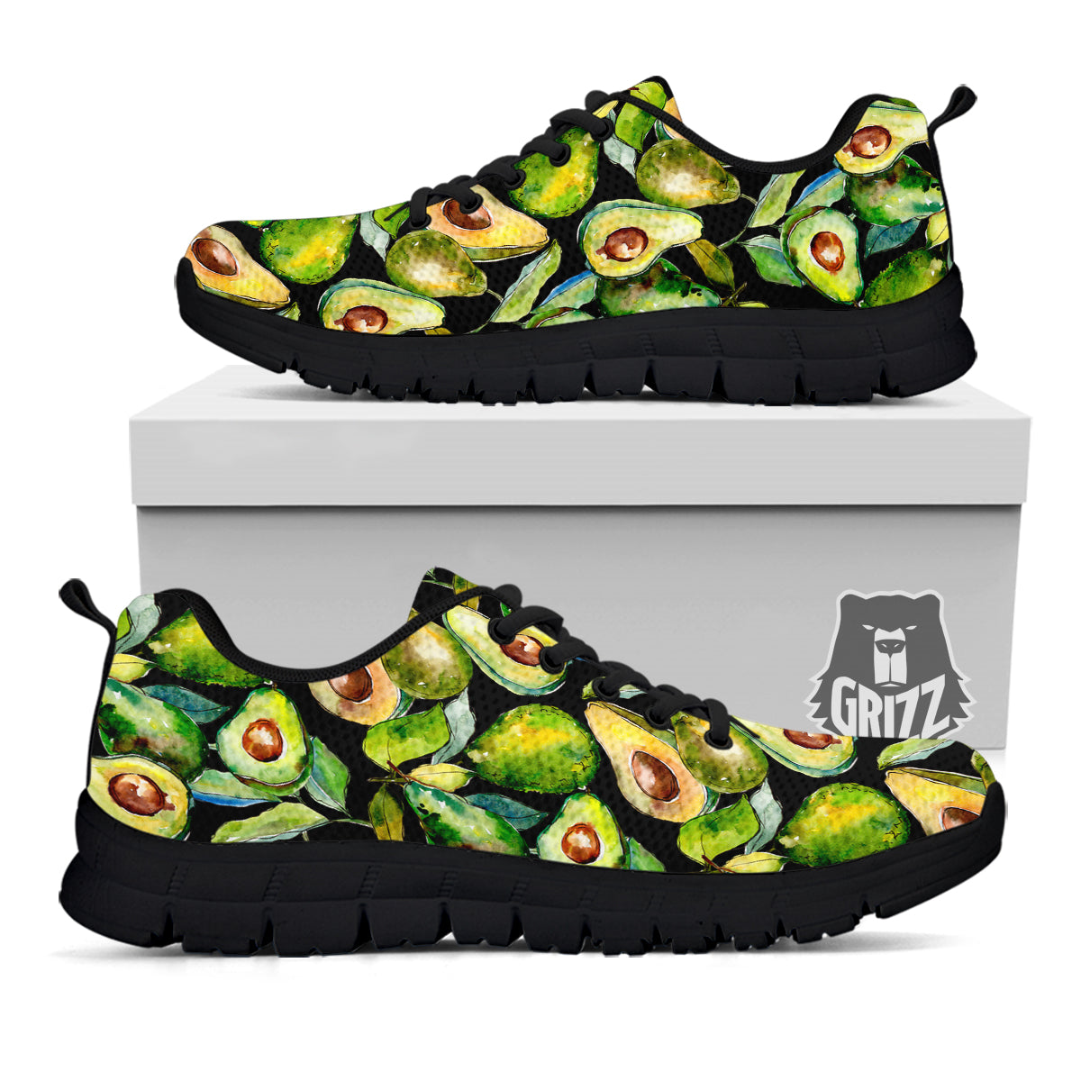 Avocado Watercolor Print Pattern Black Sneaker-grizzshop