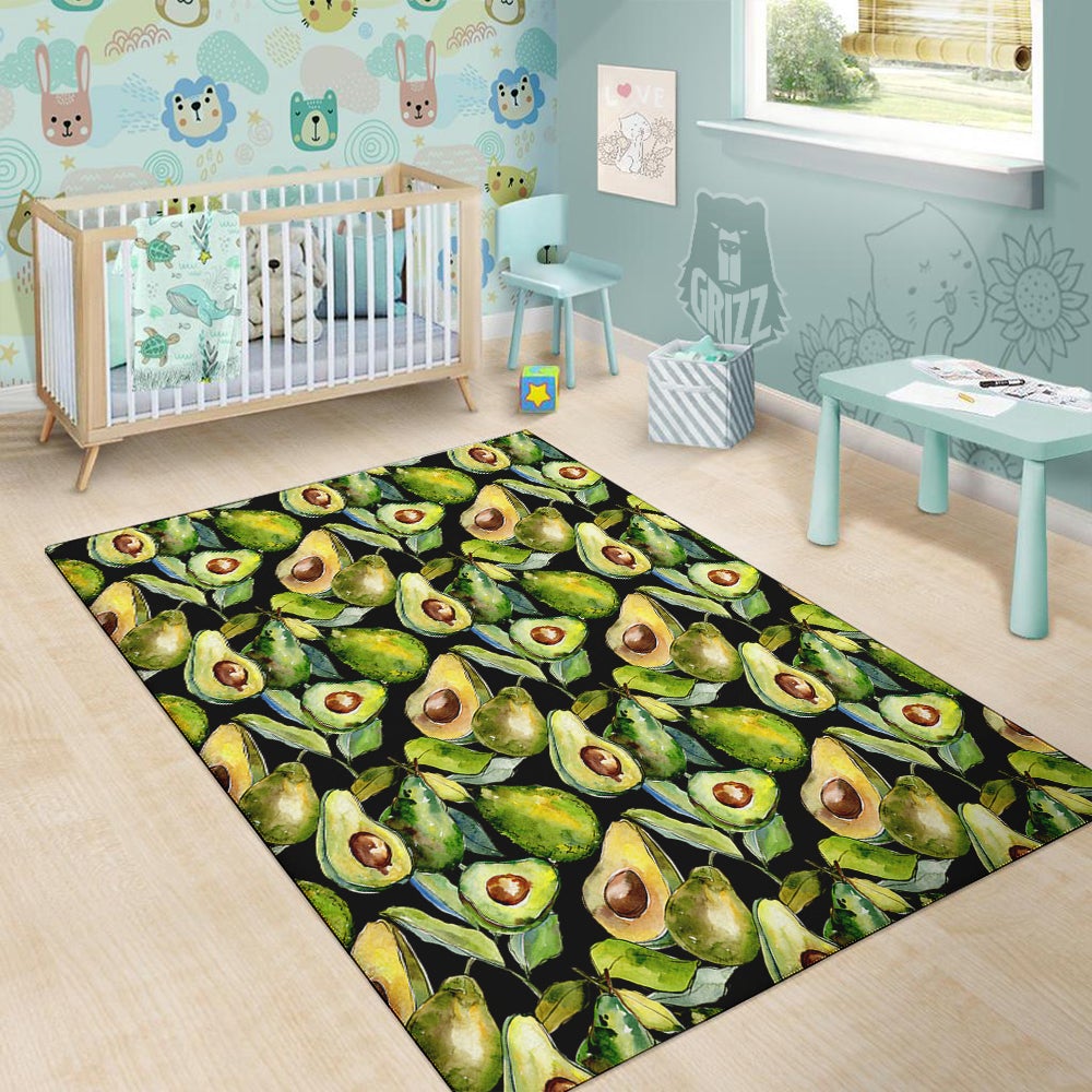 Avocado Watercolor Print Pattern Floor Mat-grizzshop