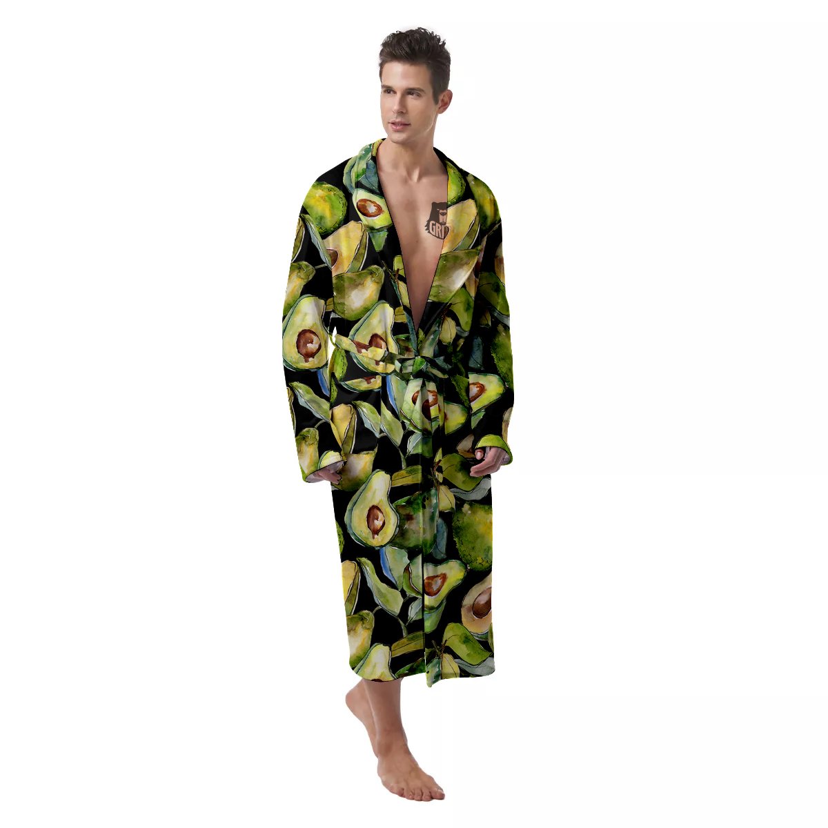 Avocado Watercolor Print Pattern Men's Robe-grizzshop