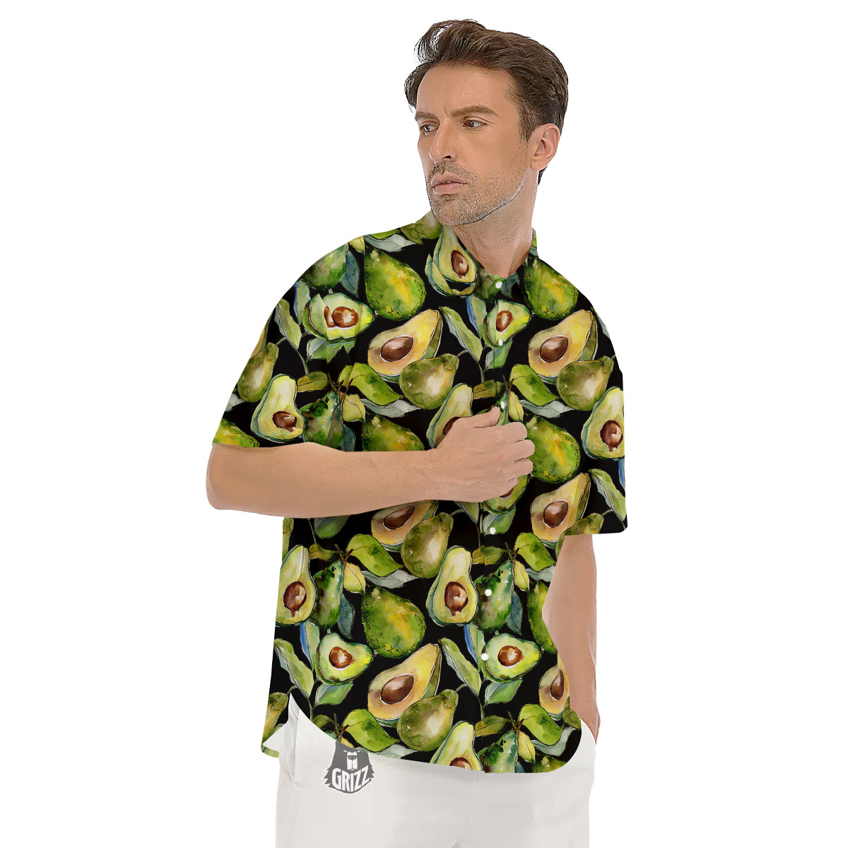 Avocado Watercolor Print Pattern Men's Short Sleeve Shirts-grizzshop