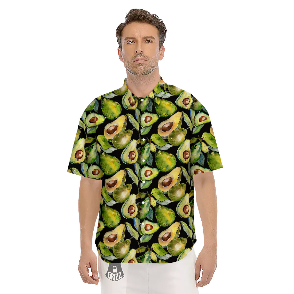 Avocado Watercolor Print Pattern Men's Short Sleeve Shirts-grizzshop
