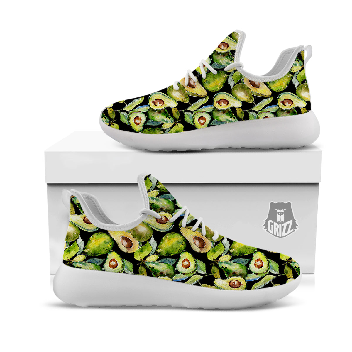 Avocado Watercolor Print Pattern White Athletic Shoes-grizzshop