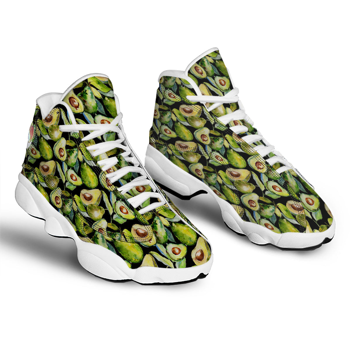Avocado Watercolor Print Pattern White Basketball Shoes-grizzshop