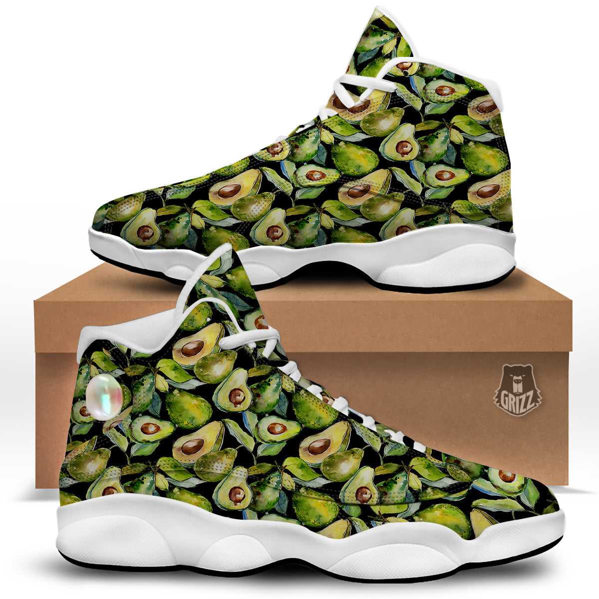 Avocado Watercolor Print Pattern White Basketball Shoes-grizzshop