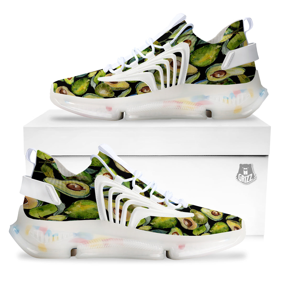 Avocado Watercolor Print Pattern White Gym Shoes-grizzshop