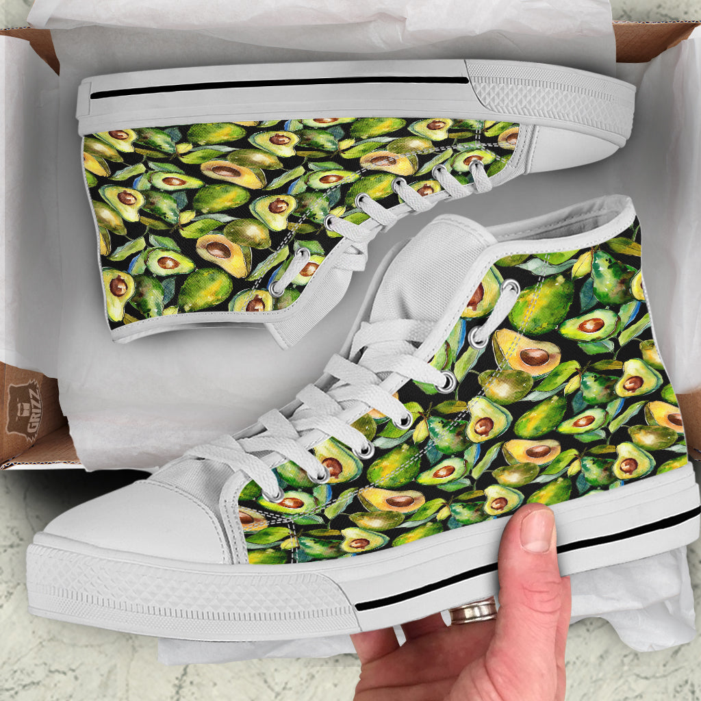 Avocado Watercolor Print Pattern White High Top Shoes-grizzshop