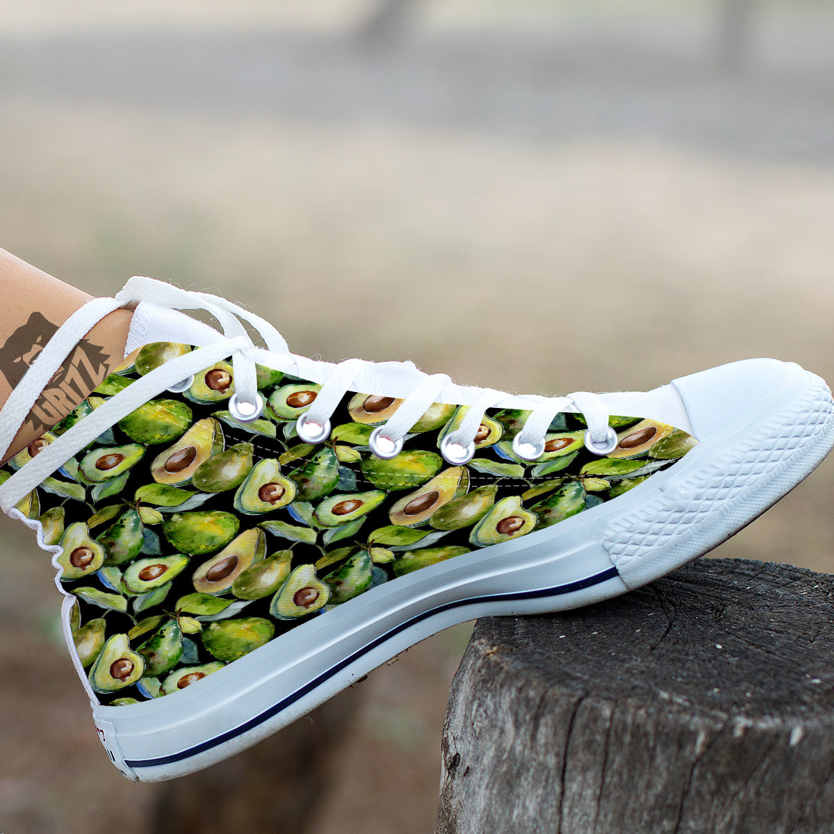 Avocado Watercolor Print Pattern White High Top Shoes-grizzshop
