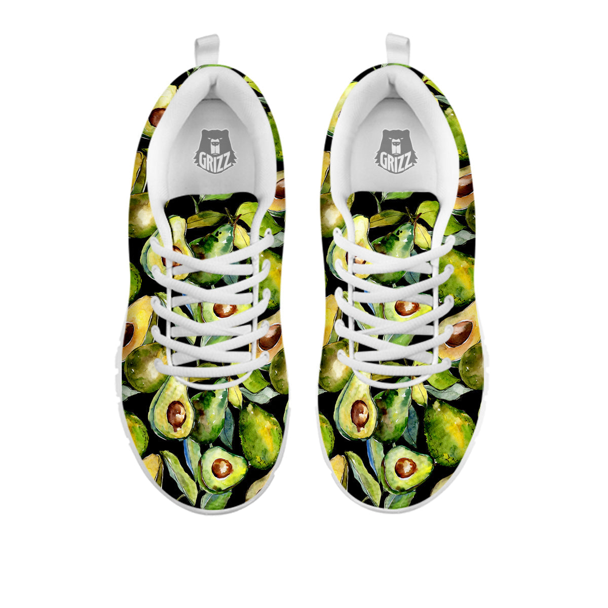 Avocado Watercolor Print Pattern White Sneaker-grizzshop
