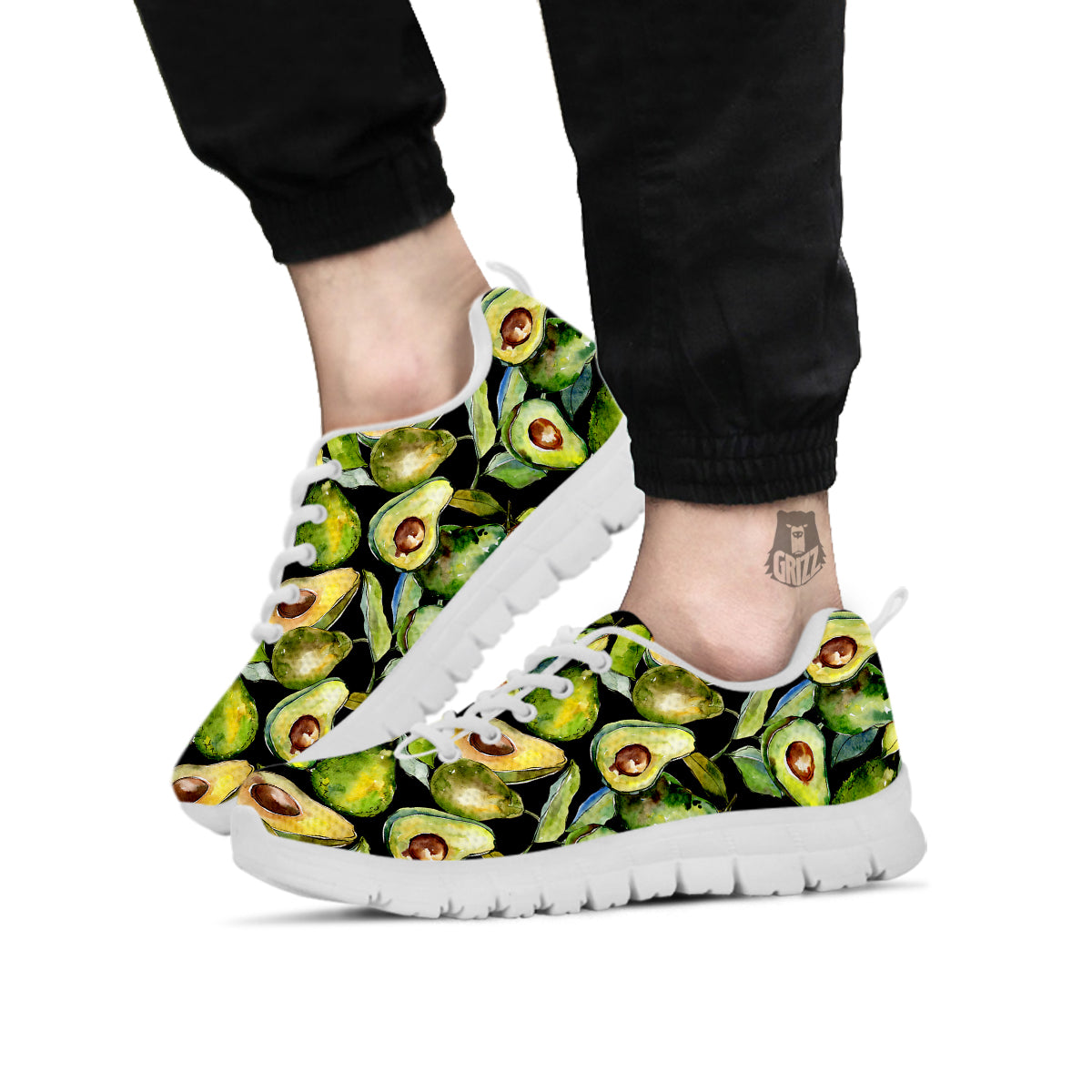 Avocado Watercolor Print Pattern White Sneaker-grizzshop