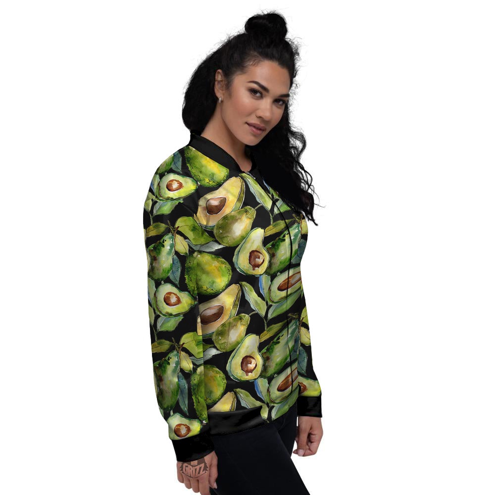 Avocado Watercolor Print Pattern Women's Bomber Jacket-grizzshop