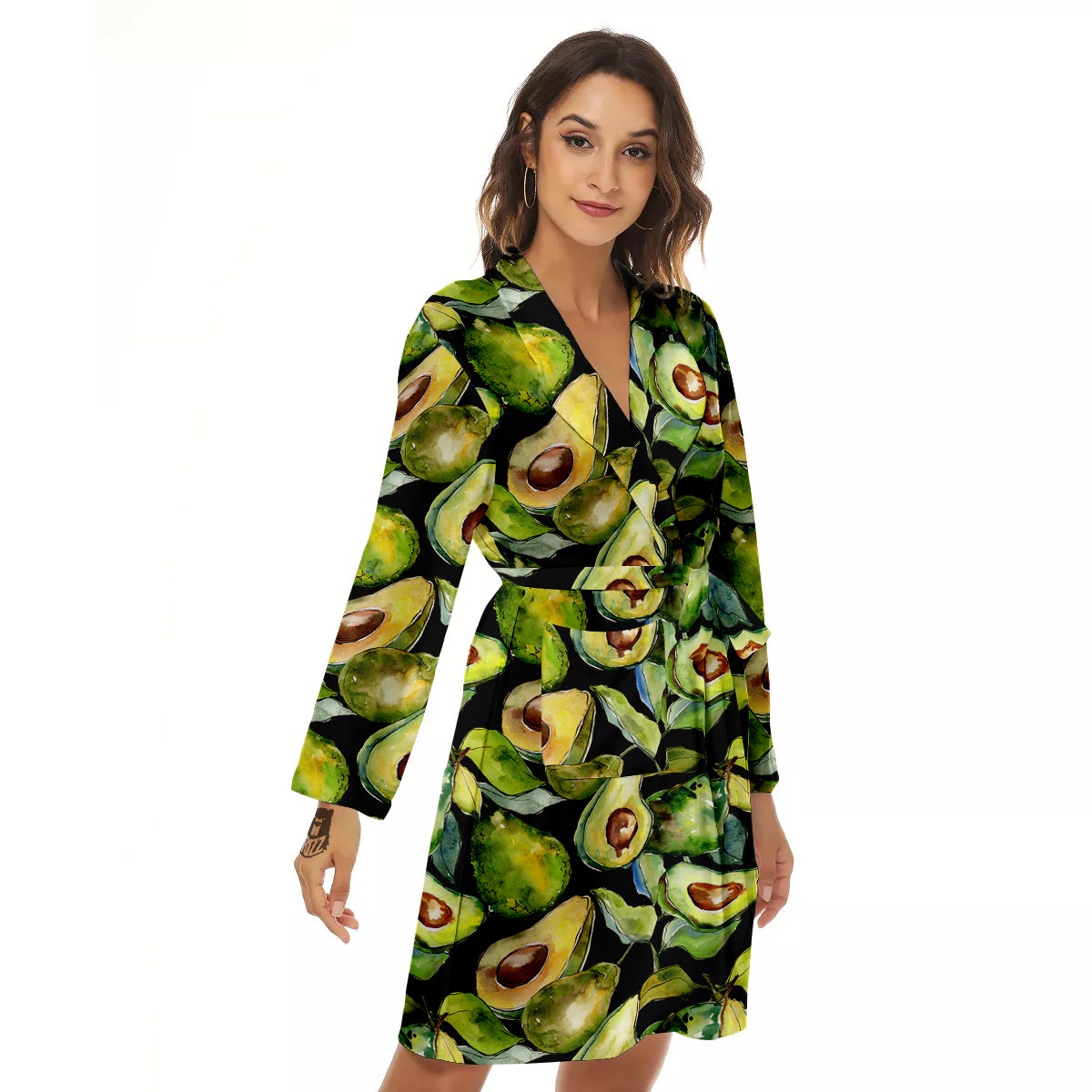 Avocado Watercolor Print Pattern Women's Robe-grizzshop