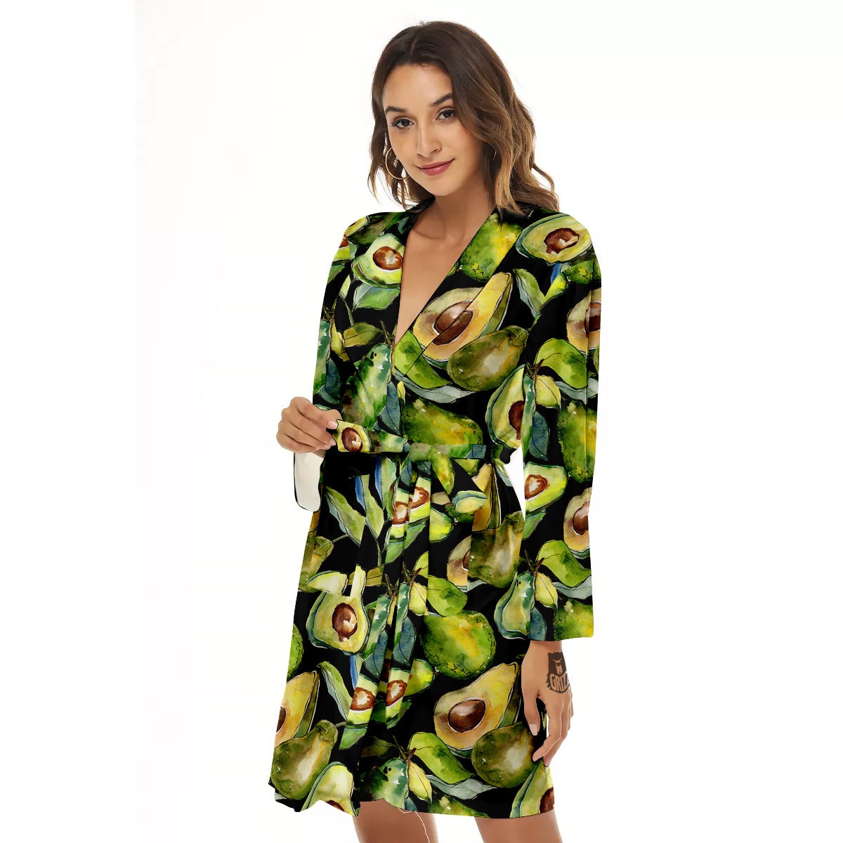 Avocado Watercolor Print Pattern Women's Robe-grizzshop