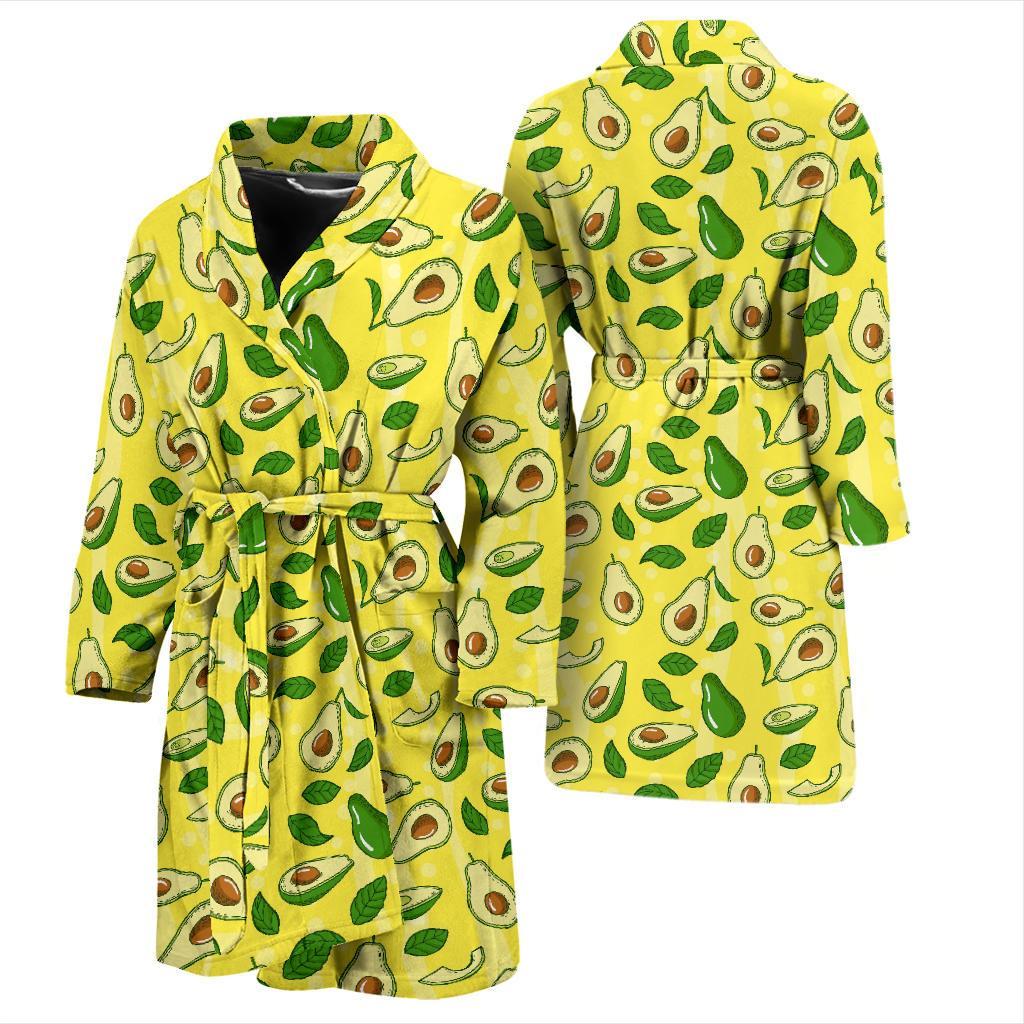 Avocado Yellow Patttern Print Men Long Robe-grizzshop