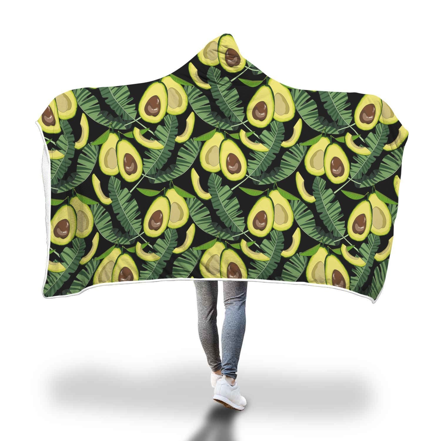 Avocado Floral Palm Leaves Pattern Print Hooded Blanket-grizzshop