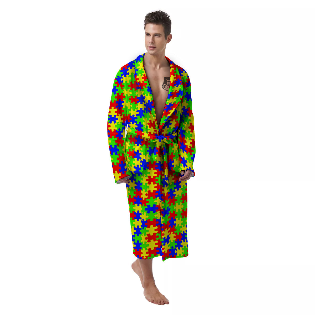 Awareness Jigsaw Colorful Autism Print Men's Robe-grizzshop