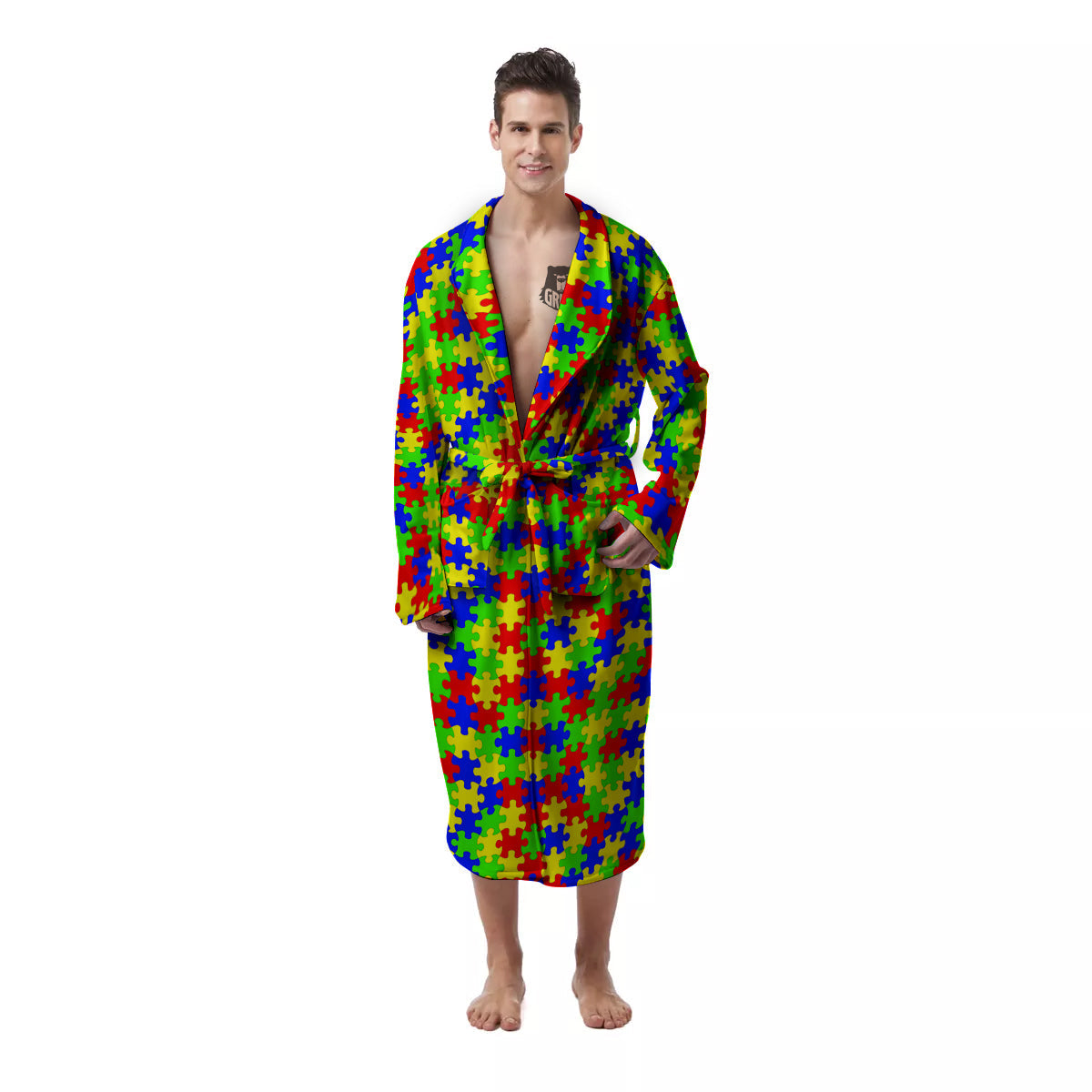 Awareness Jigsaw Colorful Autism Print Men's Robe-grizzshop