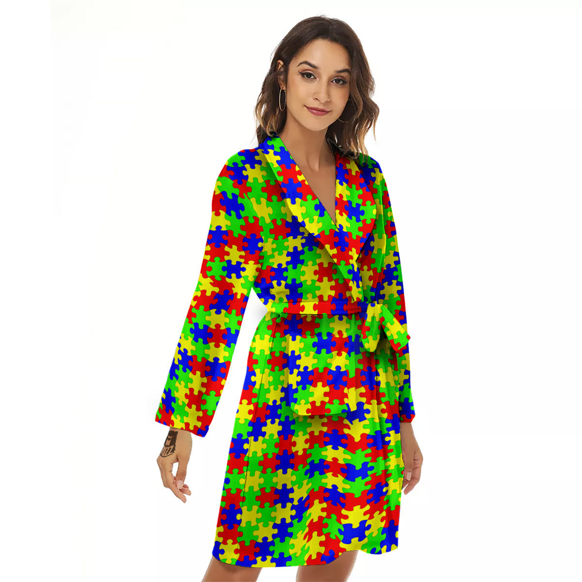 Awareness Jigsaw Colorful Autism Print Women's Robe-grizzshop