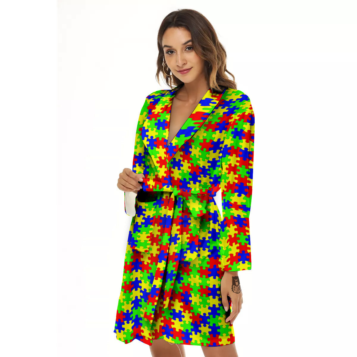Awareness Jigsaw Colorful Autism Print Women's Robe-grizzshop