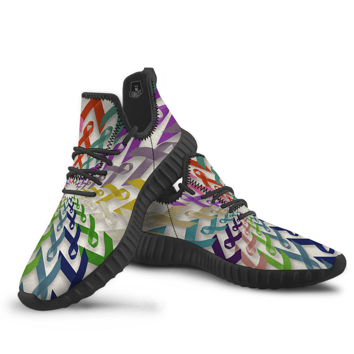 Awareness Mandala Cancer Print Black Walking Shoes-grizzshop