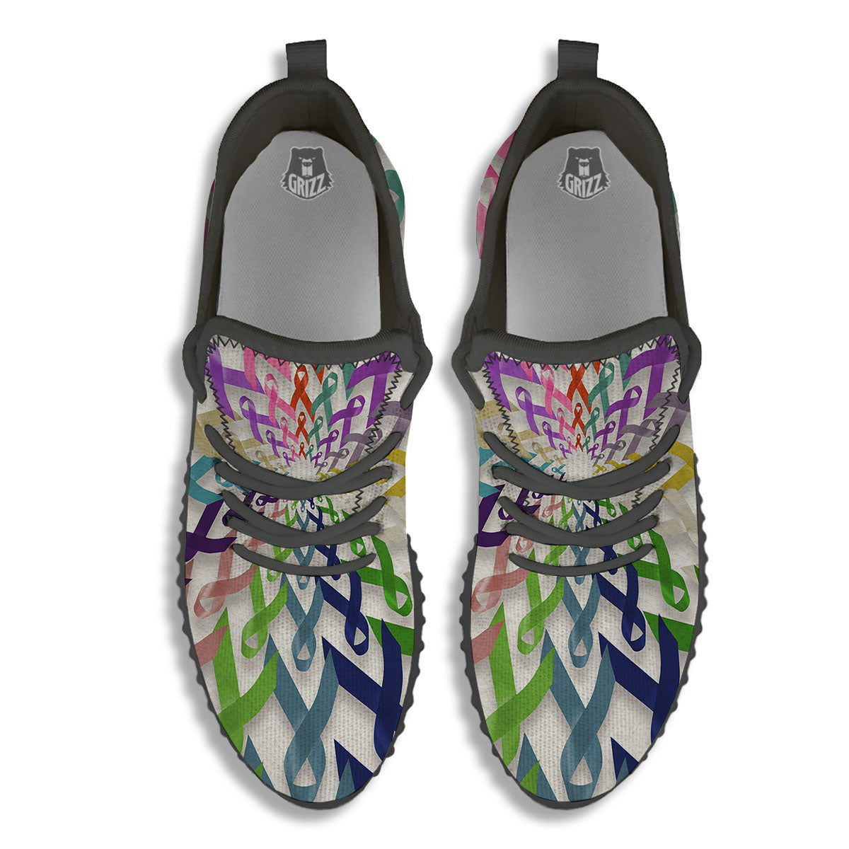 Awareness Mandala Cancer Print Black Walking Shoes-grizzshop
