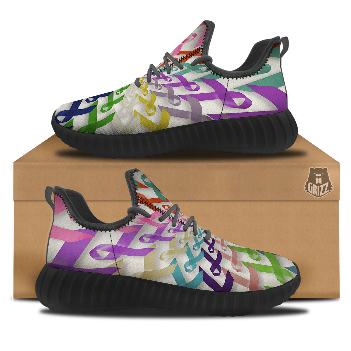 Awareness Mandala Cancer Print Black Walking Shoes-grizzshop
