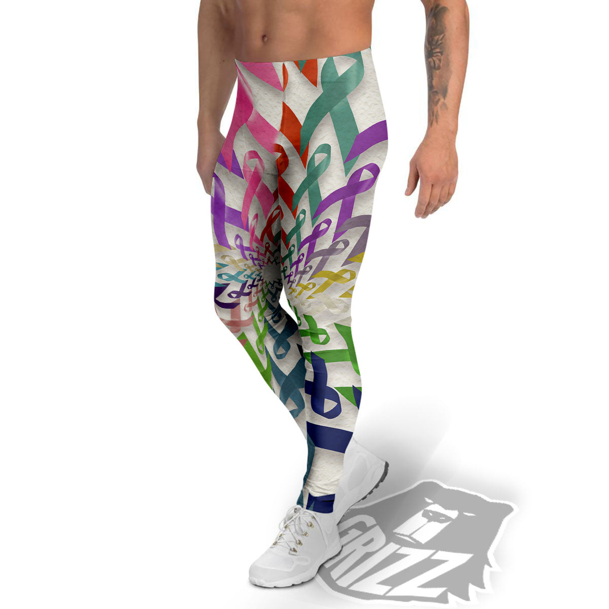 Awareness Mandala Cancer Print Men's Leggings-grizzshop
