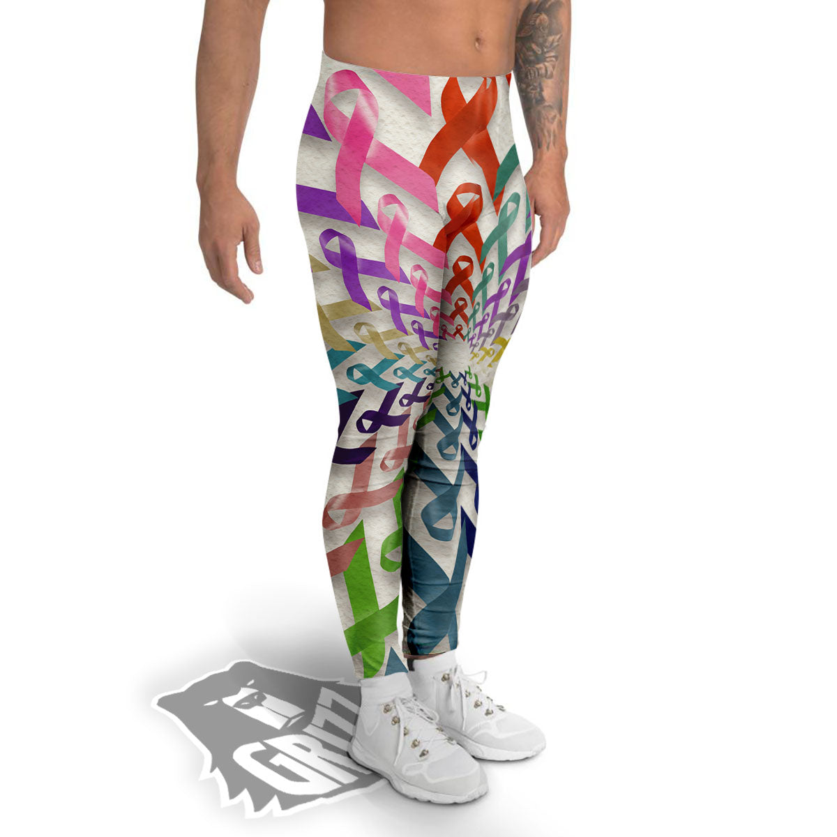Awareness Mandala Cancer Print Men's Leggings-grizzshop