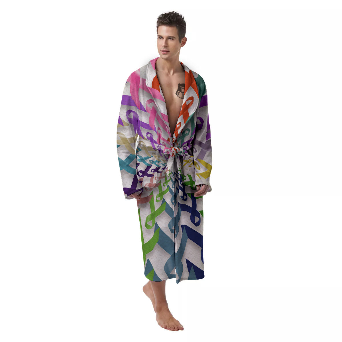 Awareness Mandala Cancer Print Men's Robe-grizzshop