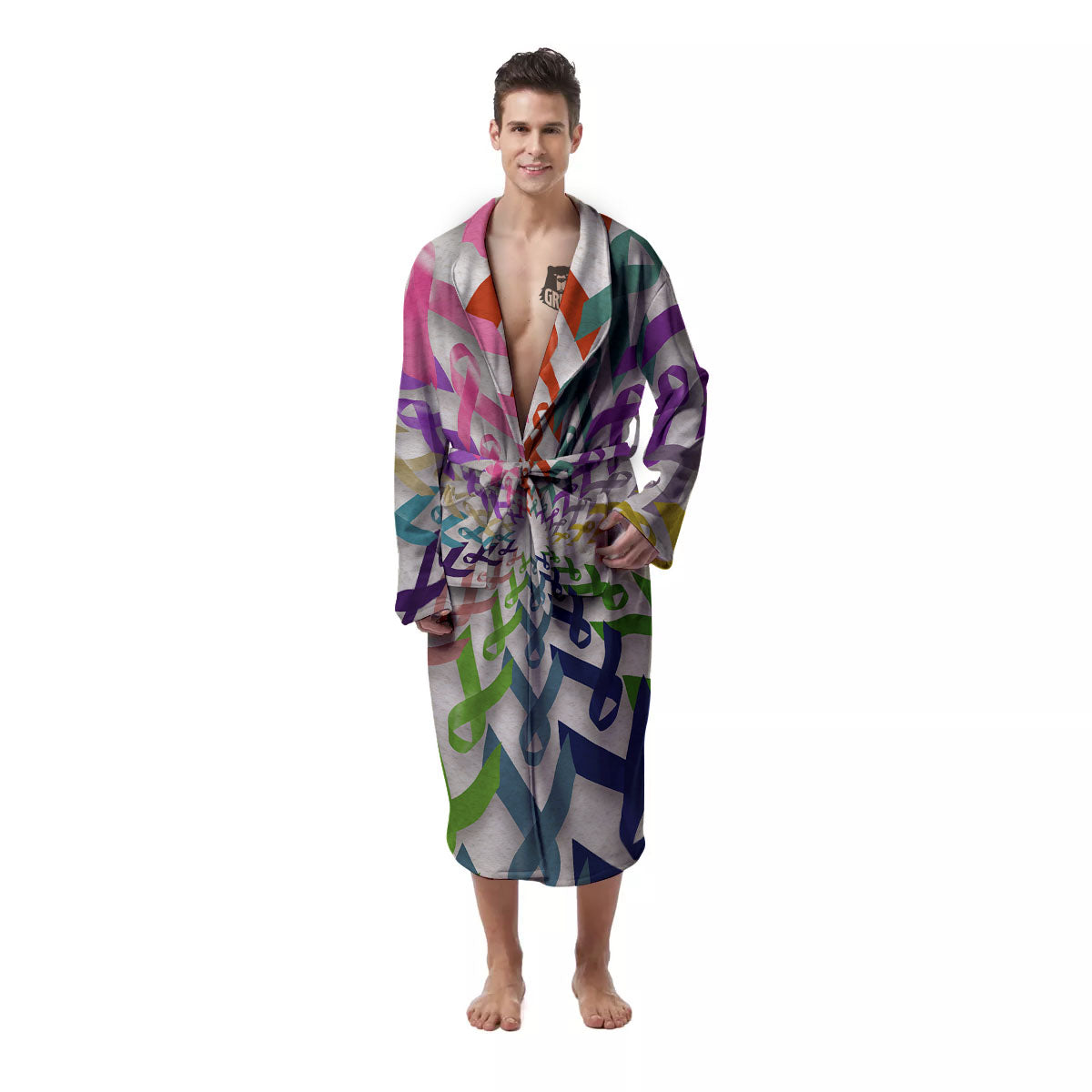 Awareness Mandala Cancer Print Men's Robe-grizzshop