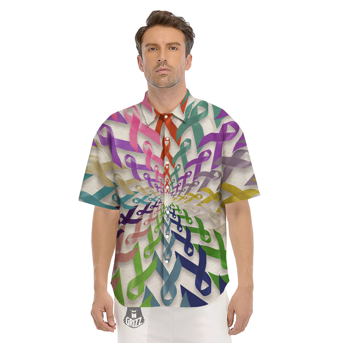 Awareness Mandala Cancer Print Men's Short Sleeve Shirts-grizzshop